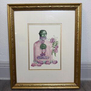 Vintage Sweet Pea Bath Art Gold Frame 10x12.5 Shabby Chic